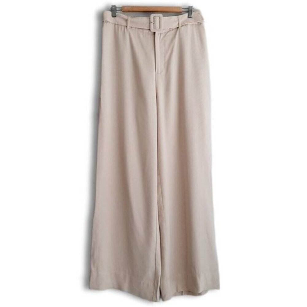 New JOE FRESH / Wide Leg Belted Trousers Light Cream Beige Sz 12